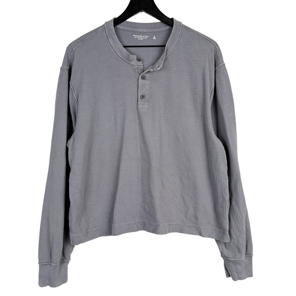 Abercrombie & Fitch Mens Cropped Henley Waffle Knit Long Sleeve Shirt Gray - M